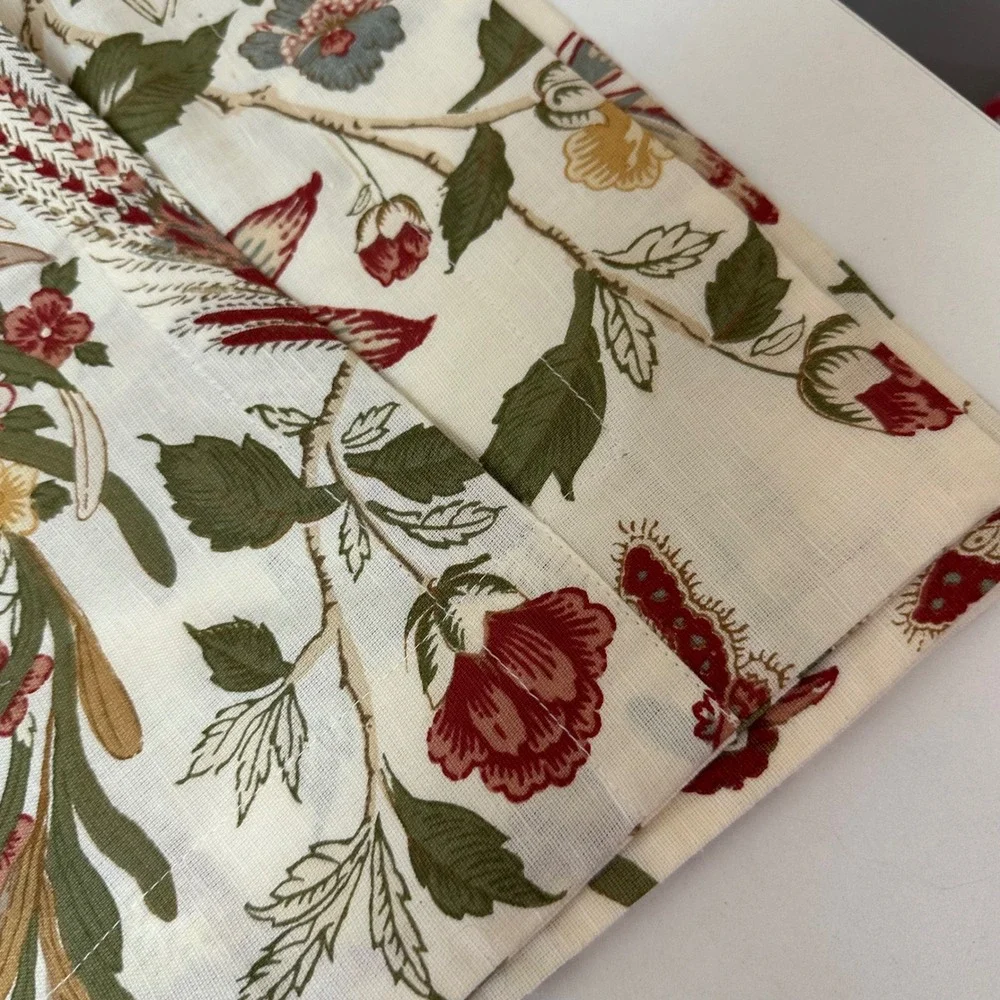 Pottery Barn Jerri Botanical Bird Floral Euro Sham 30x30 Cotton Linen Ivory Red